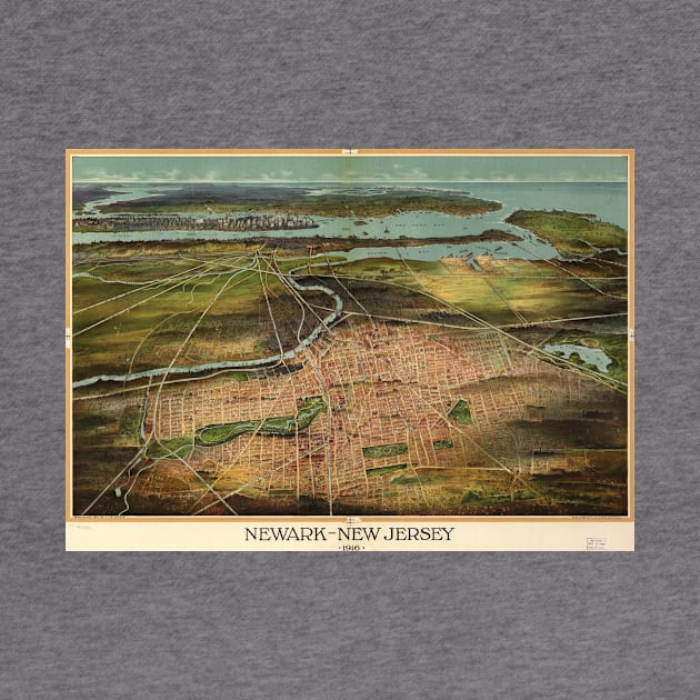 Vintage Pictorial Map of Newark NJ (1916) by Bravuramedia